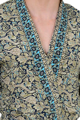 Boho Men's Soft Silk Kimono, Man Regal House Beach Robe, Floral Persian King Elegant Blue Beige Hues Beach Cover Up, Perfect Gift for Dad