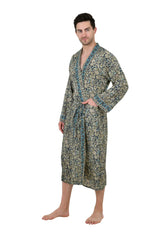Boho Men's Soft Silk Kimono, Man Regal House Beach Robe, Floral Persian King Elegant Blue Beige Hues Beach Cover Up, Perfect Gift for Dad
