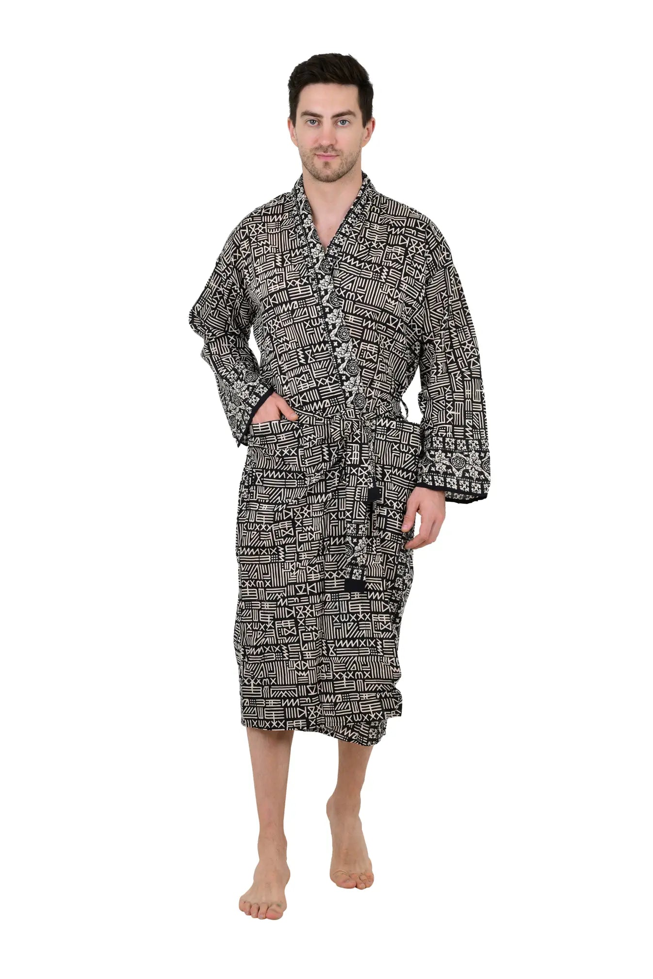 Pure Cotton Handblock Men Kimono | Indian Printed Man House Robe, Boho Beach Coverup Dressing Gown, Lightweight Loungewear, Gift For Him Dad