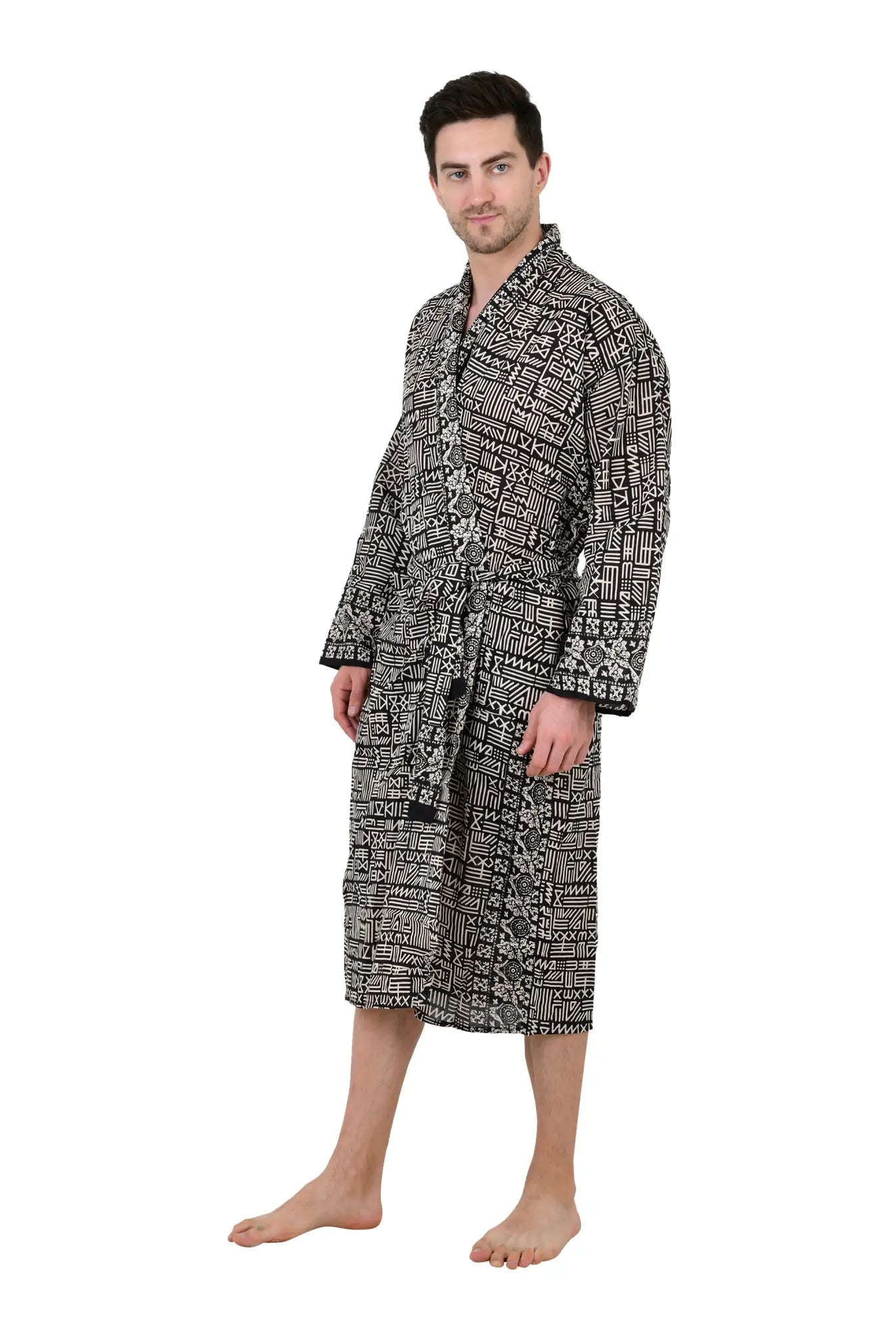 Pure Cotton Handblock Men Kimono | Indian Printed Man House Robe, Boho Beach Coverup Dressing Gown, Lightweight Loungewear, Gift For Him Dad