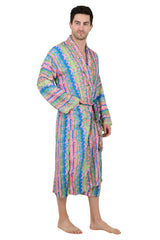 Boho Men's Soft Silk Kimono, Man Regal House Beach Robe, Geometric Persian King Elegant Pink Green Hues Beach Cover Up, Perfect Gift for Dad