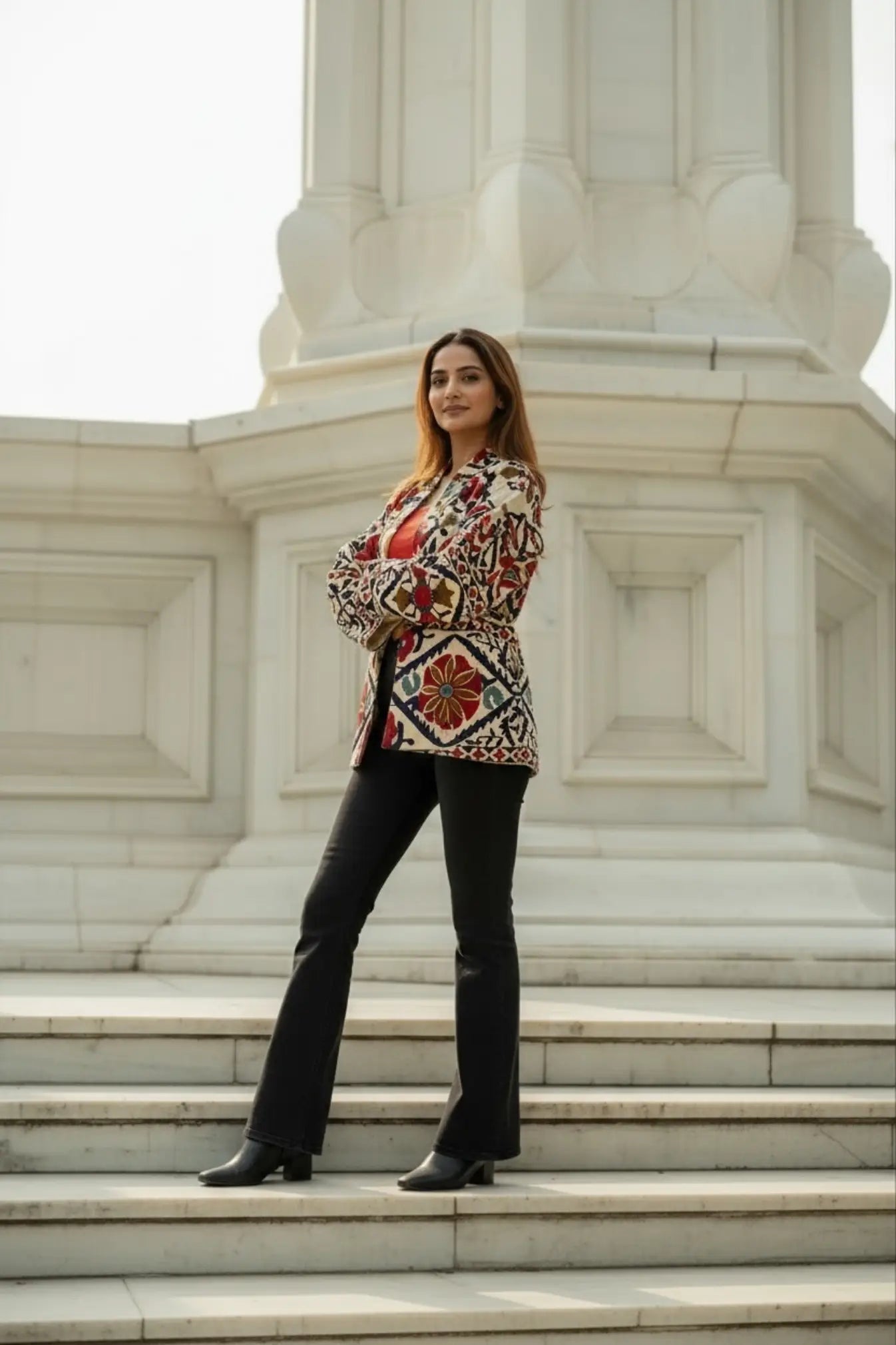 Cotton Suzani Embroidered Short Jacket | Autumn Winter Boho Gypsy | Artisan Hand Crafted Luxury Gift For Her | Olive Green Orange Outerwear