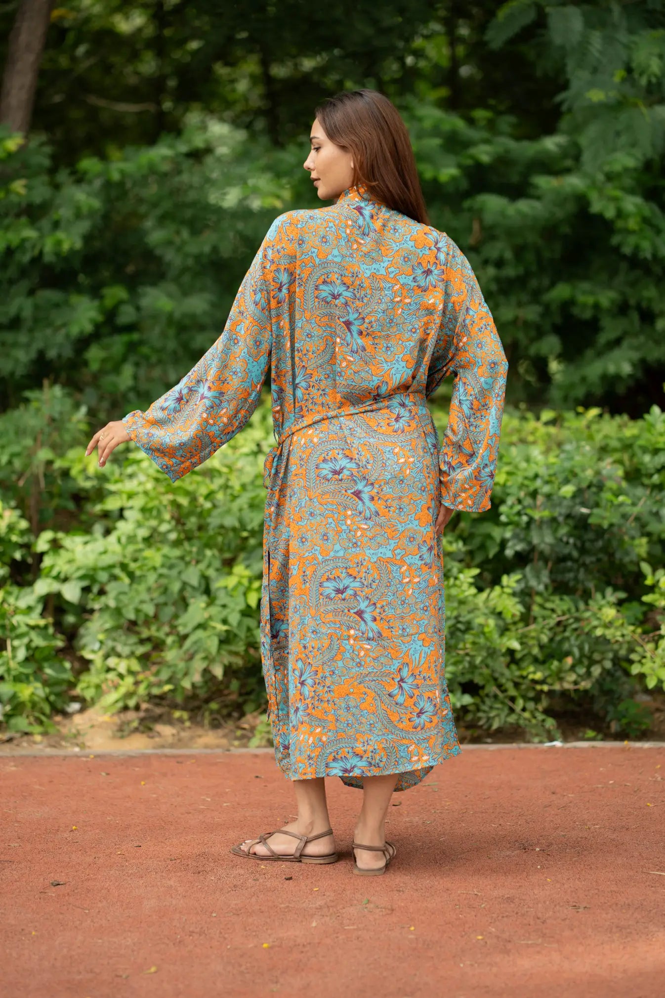 Bohemian New Silk Sari Kimono Women Regal House Beach Robe | Orange Pink Blue Floral Luxury Anniversary Birthday Gift For Her
