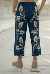 Cotton Suzani Embroidery Pant | Hand Embroidered Floral Women Pajama Bottom | Handcrafted Boho Loungewear, One Size Fit, Unique Gift for Her