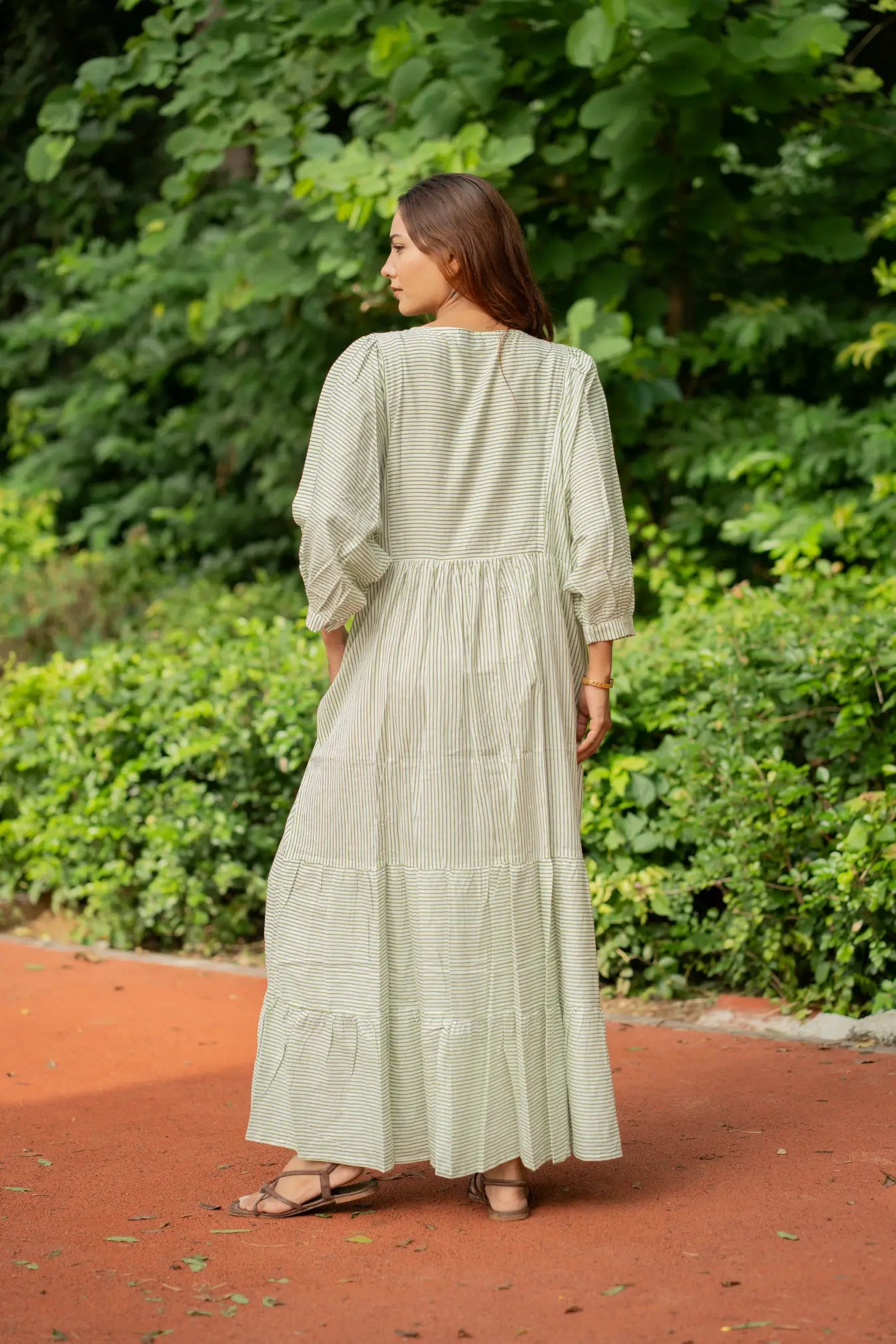 Cotton Midi Dress Stripe Hand Block Print | Boho Oversized Long Sleeves Loose Fit Dress with Pockets, Artisan Style Bridesmaid Gift for Her
