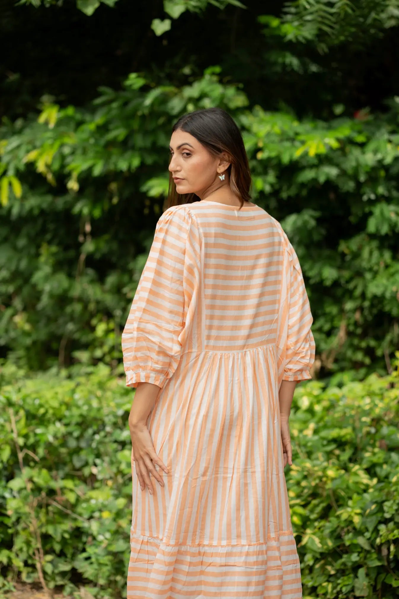 Cotton Midi Dress Stripe Hand Block Print | Boho Summer Sundress with Pockets, Artisan Style Beach Vacation Wear, Bridesmaid Gift for Her
