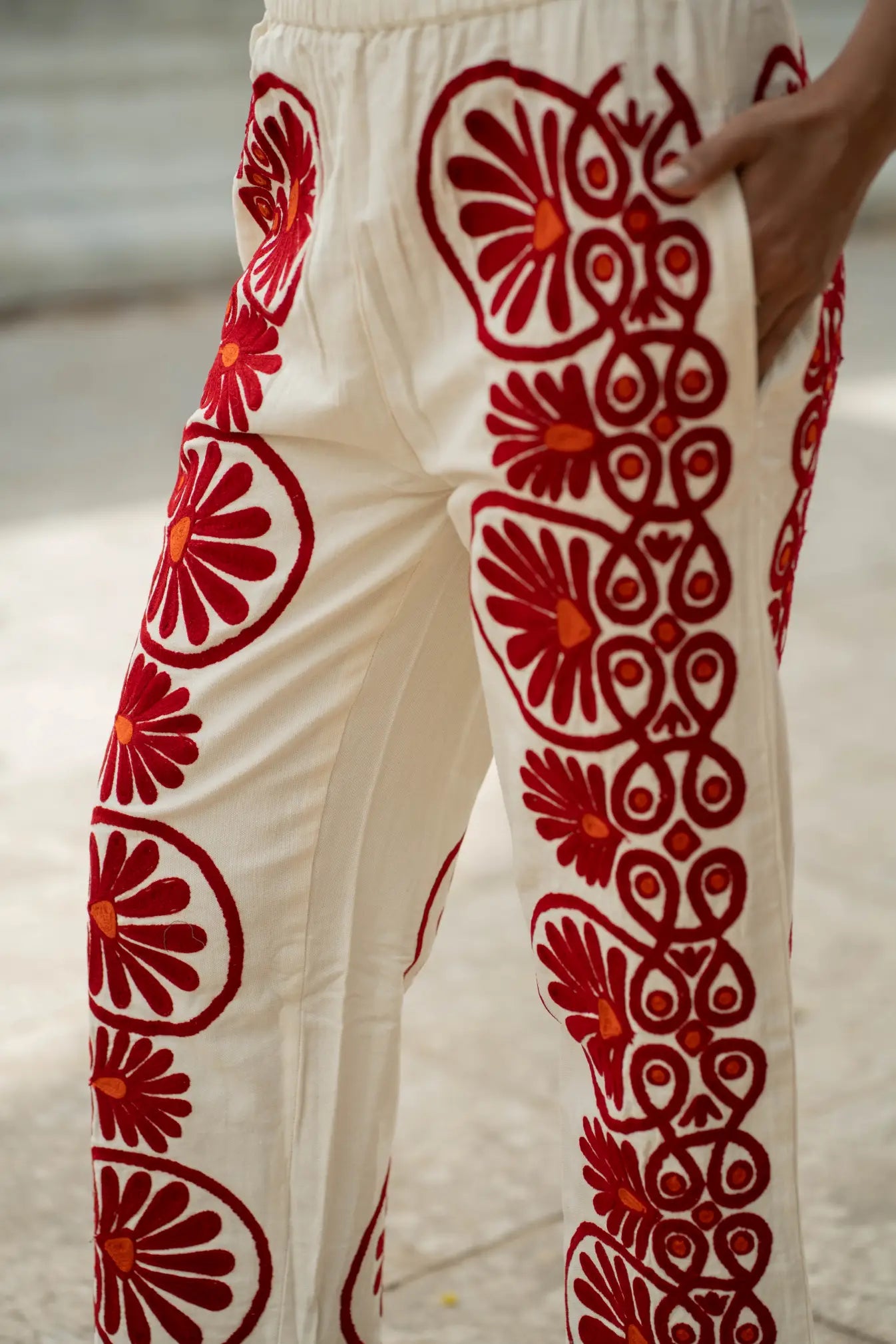 Cotton Suzani Embroidery Women Pajama | Hand Embroidered Floral Hippie Pant | Handcrafted Boho Loungewear Trouser One Size | Gift for Her