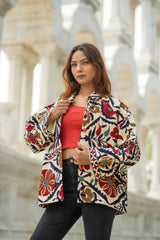 Cotton Suzani Embroidered Short Jacket | Autumn Winter Boho Gypsy | Artisan Hand Crafted Luxury Gift For Her | Olive Green Orange Outerwear