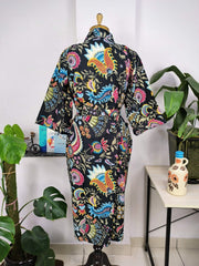 Boho Cotton Kimono House Robe Indian Handprinted Pink Night Jungle Theme | Lightweight Summer Luxury Beach Holiday Cover Up Stunning Dress