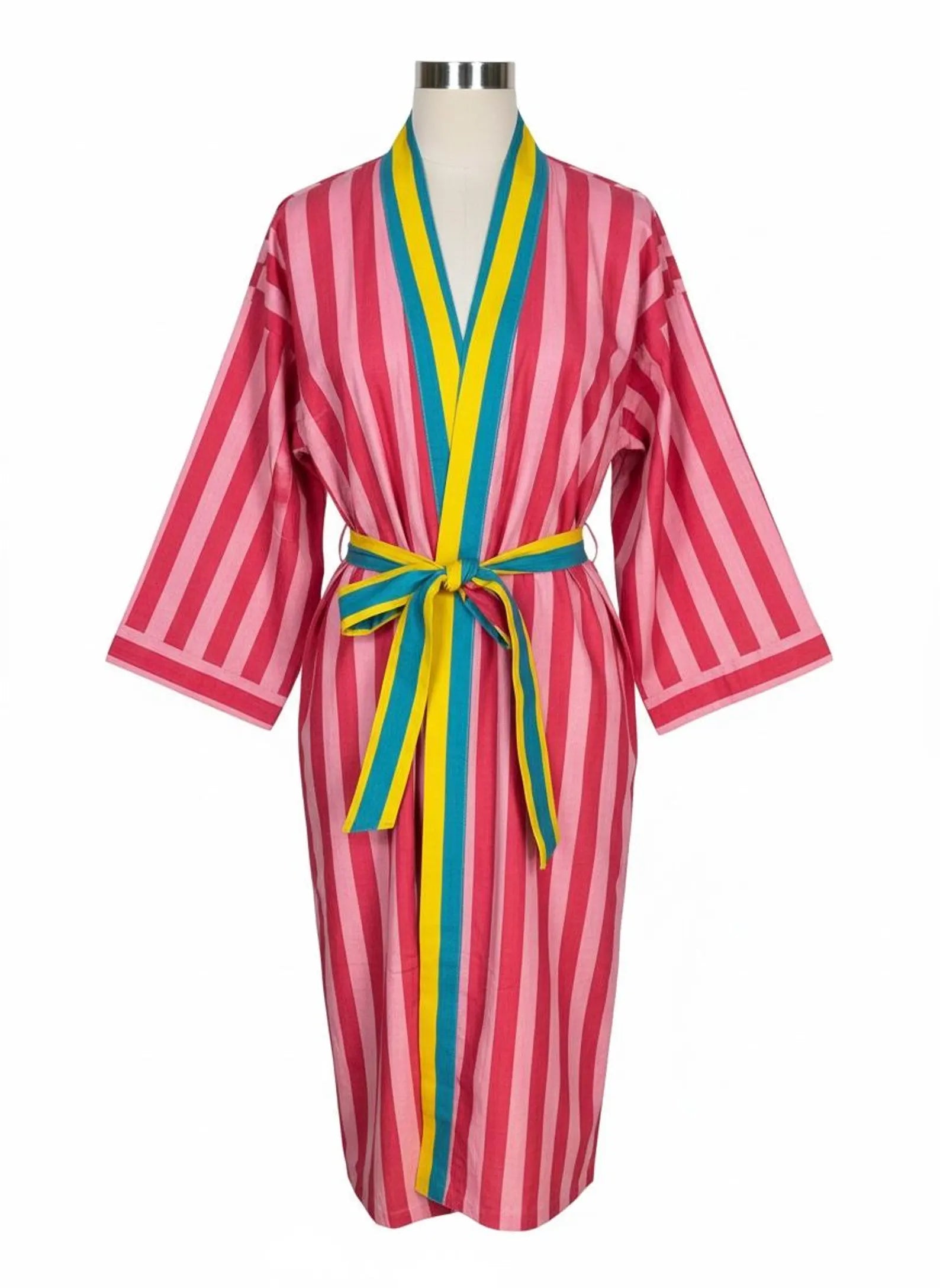 Pure Cotton Boho Men Kimono Robe | Geometric Luxury Dressing Gown Summer Loungewear, Reversible Unisex Bathrobe Relaxed Fit Beach Outfit