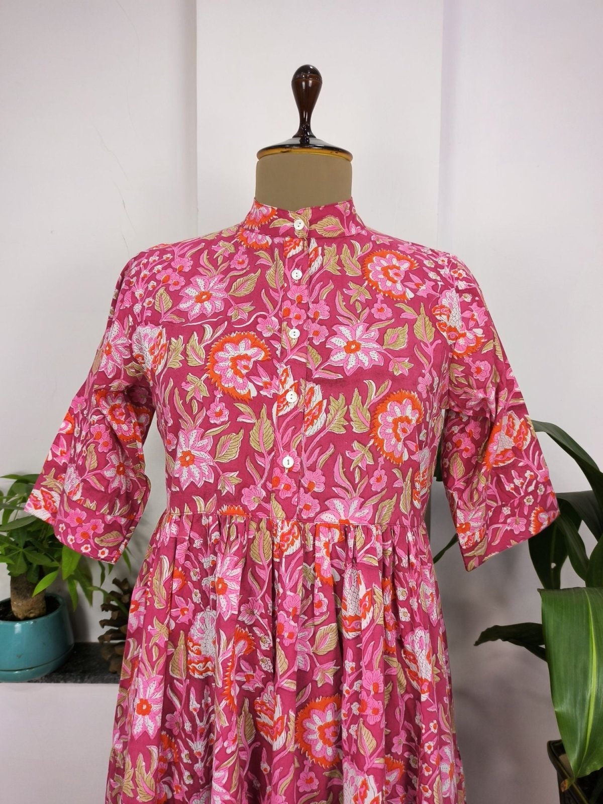 Beautiful Summer Cotton Dress,Hand Print Hand Block Tops, Cotton Indian Flapper/Sketer Wear, Circle Boho Small Size