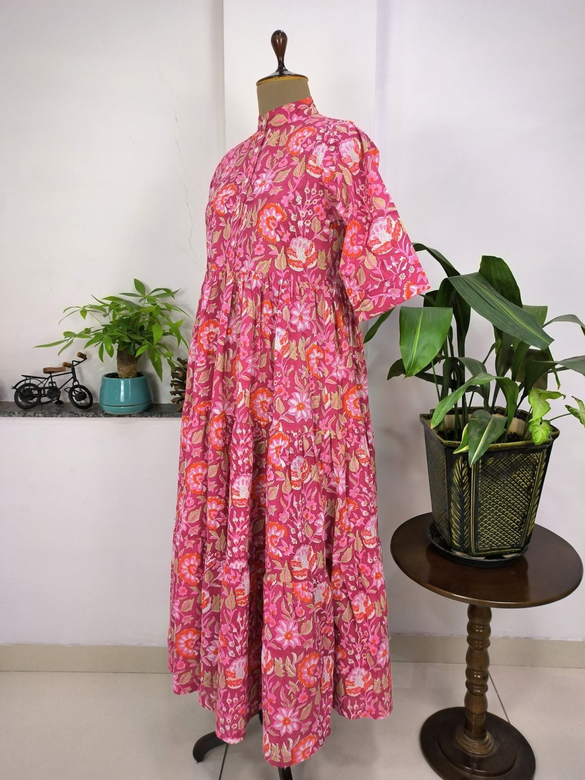 Beautiful Summer Cotton Dress,Hand Print Hand Block Tops, Cotton Indian Flapper/Sketer Wear, Circle Boho Small Size
