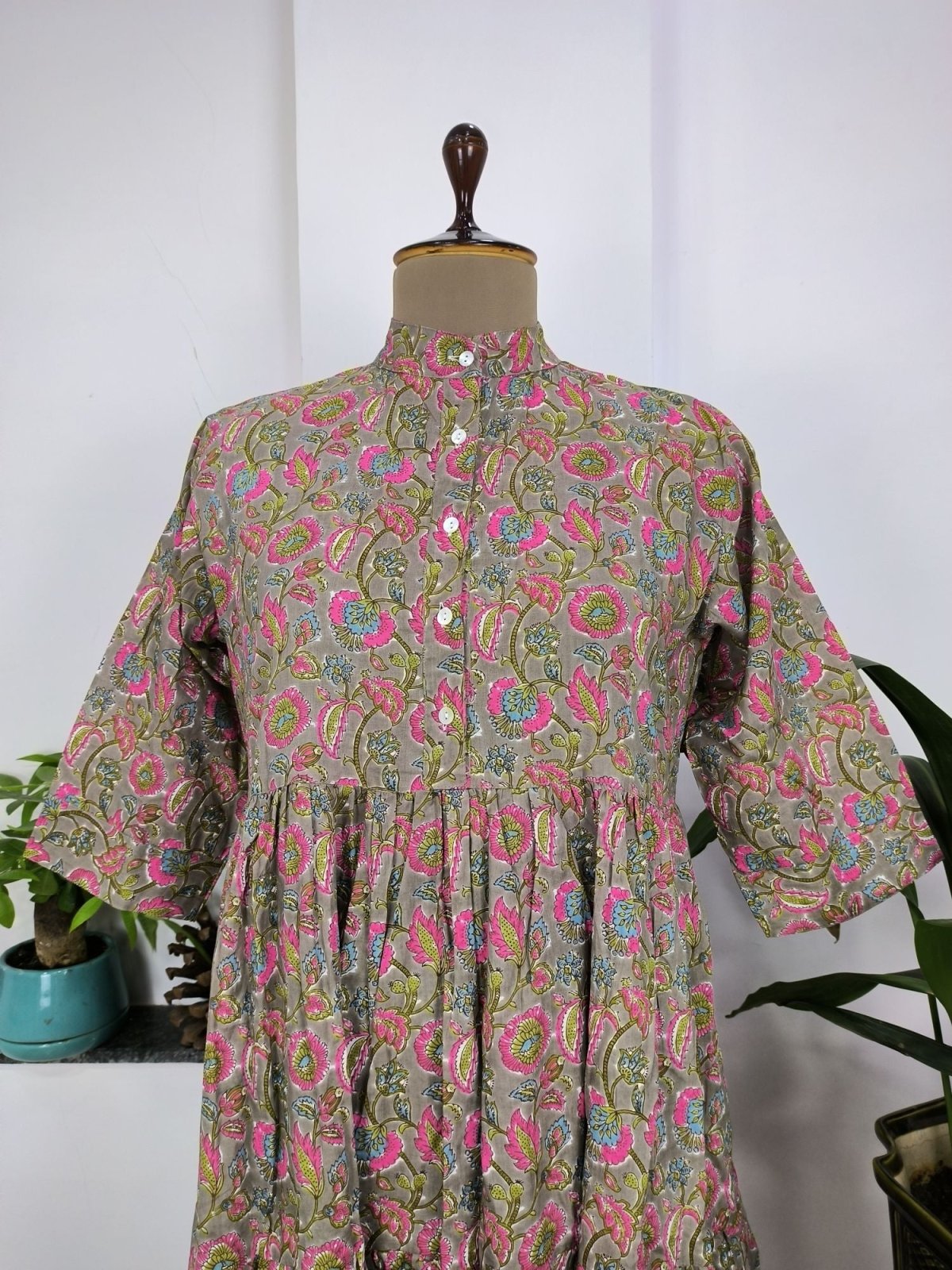 Beautiful Summer Cotton Dress,Hand Print Hand Block Tops, Cotton Indian Flapper/Sketer Wear, Circle Boho Small Size