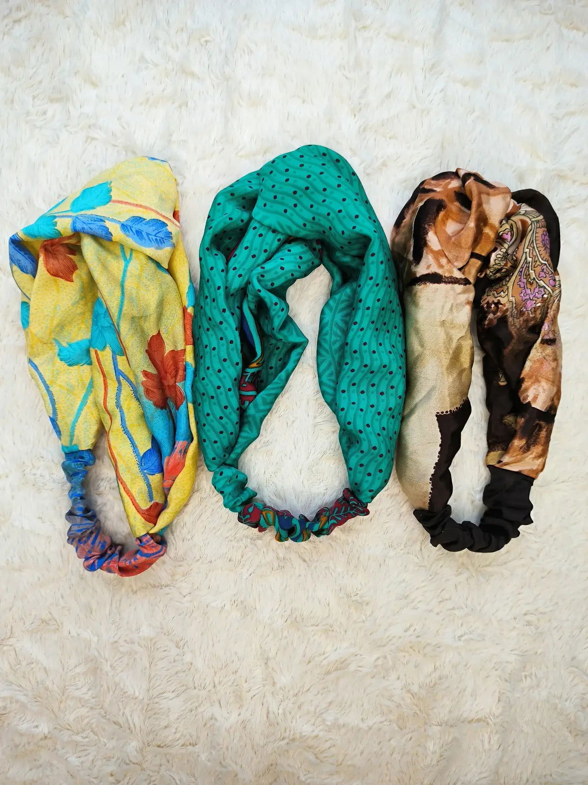 Bohemian Front Knot Handmade Recycled Vintage Silk Sari Headband Hair Accessories Cute Girly Bridesmaids Gift - Set of 3