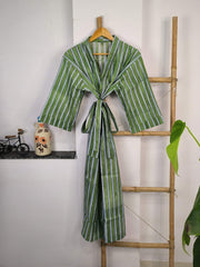 Boho Cotton Kimono House Robe Indian Handprinted Floral Print Pattern | Lightweight Summer Luxury Beach Holidays Yacht Cover Up Stunning Dress