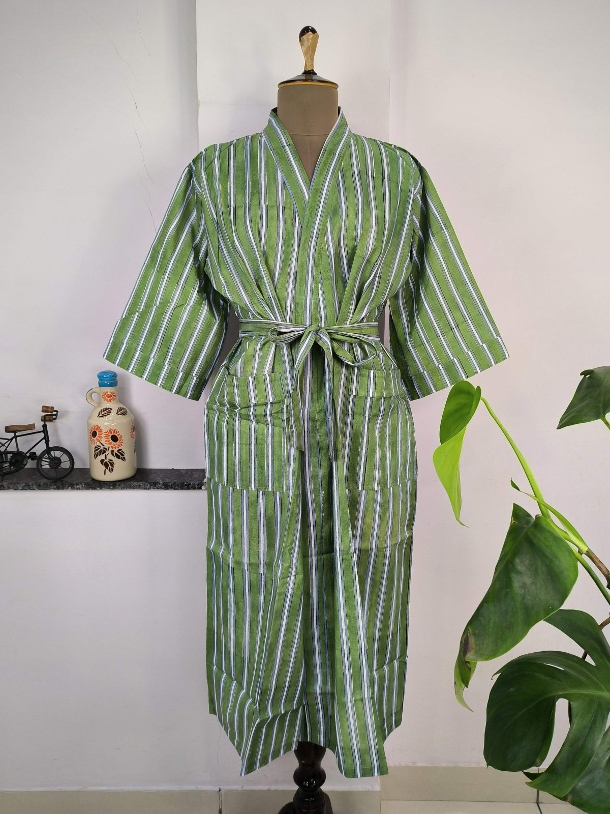 Boho Cotton Kimono House Robe Indian Handprinted Floral Print Pattern | Lightweight Summer Luxury Beach Holidays Yacht Cover Up Stunning Dress