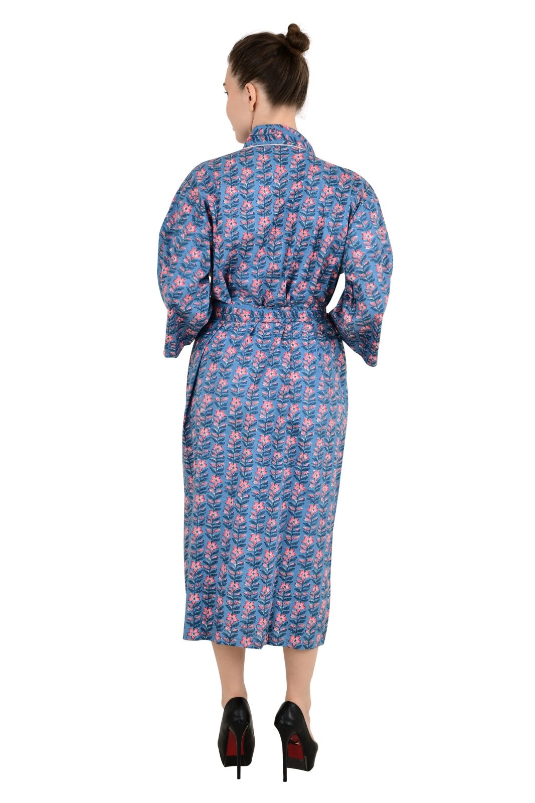 Boho Cotton Kimono House Robe Indian Handprinted Floral Print Pattern | Lightweight Summer Luxury Beach Holidays Yacht Cover Up Stunning Dress
