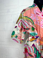 Boho Cotton Kimono House Robe Indian Handprinted Floral Print Pattern | Lightweight Summer Luxury Beach Holidays Yacht Cover Up Stunning Dress