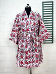 Boho Cotton Kimono House Robe Indian Handprinted Floral Print Pattern | Lightweight Summer Luxury Beach Holidays Yacht Cover Up Stunning Dress