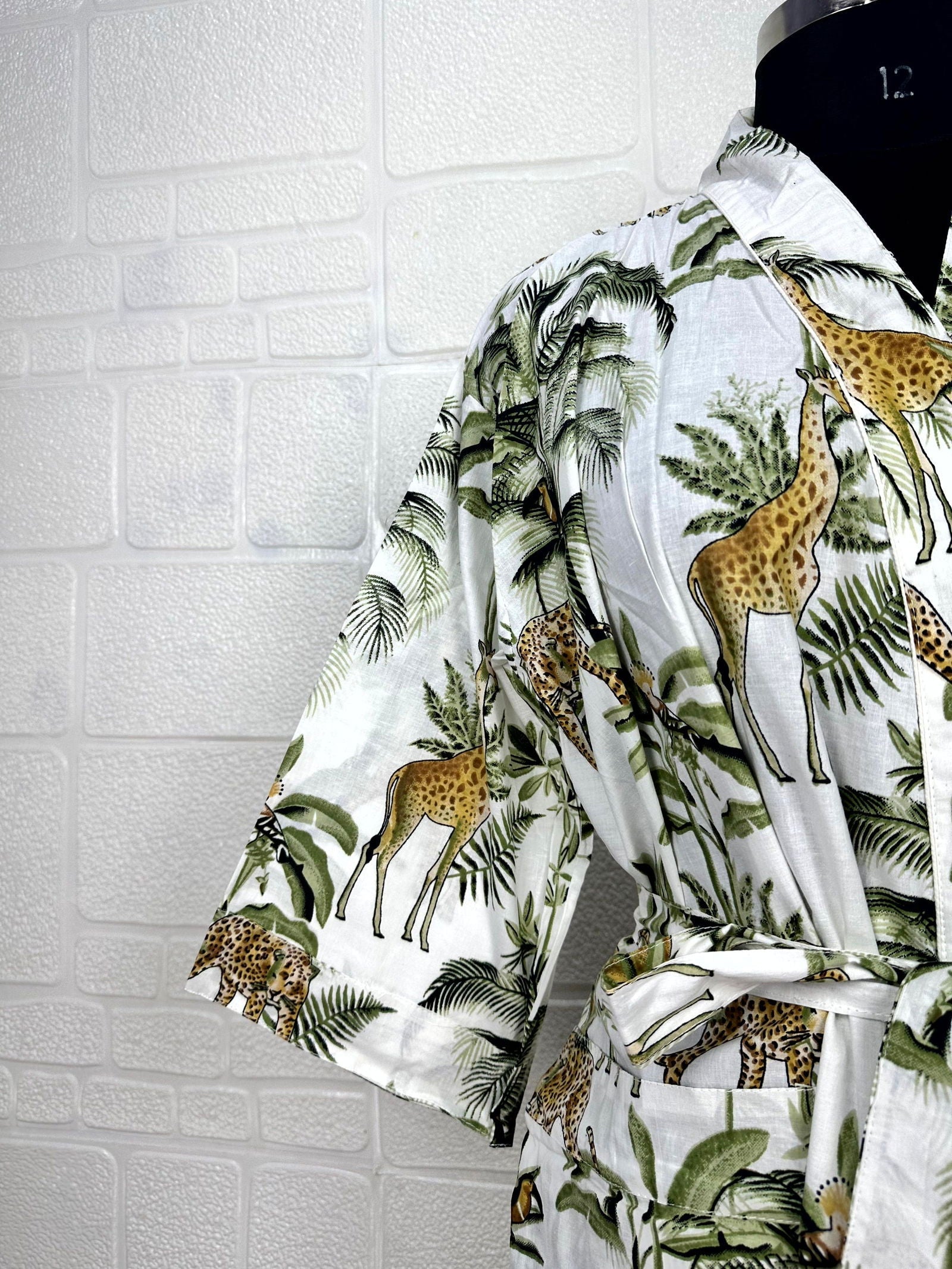 Boho Cotton Kimono House Robe Indian Handprinted Jungle Print Pattern | Lightweight Summer Luxury Beach Holidays Yacht Cover Up Stunning Dress
