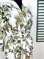 Boho Cotton Kimono House Robe Indian Handprinted Jungle Print Pattern | Lightweight Summer Luxury Beach Holidays Yacht Cover Up Stunning Dress