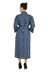 Boho Cotton Kimono House Robe Indian Handprinted Leaf Print Pattern | Lightweight Summer Luxury Beach Holidays Yacht Cover Up Stunning Dress