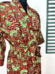 Boho Cotton Kimono House Robe Indian Handprinted Leaf Print Pattern | Lightweight Summer Luxury Beach Holidays Yacht Cover Up Stunning Dress
