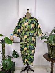 Boho House Robe Indian Handprinted Cotton Kimono Peacock Bird Print | Perfect for Summer Luxury Beach Holidays Yacht Cover Up Stunning Dress