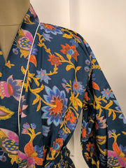Boho House Robe Indian Handprinted Cotton Kimono Red Wild Florals | Perfect for Summer Luxury Beach Holidays Yacht Cover Up Stunning Dress