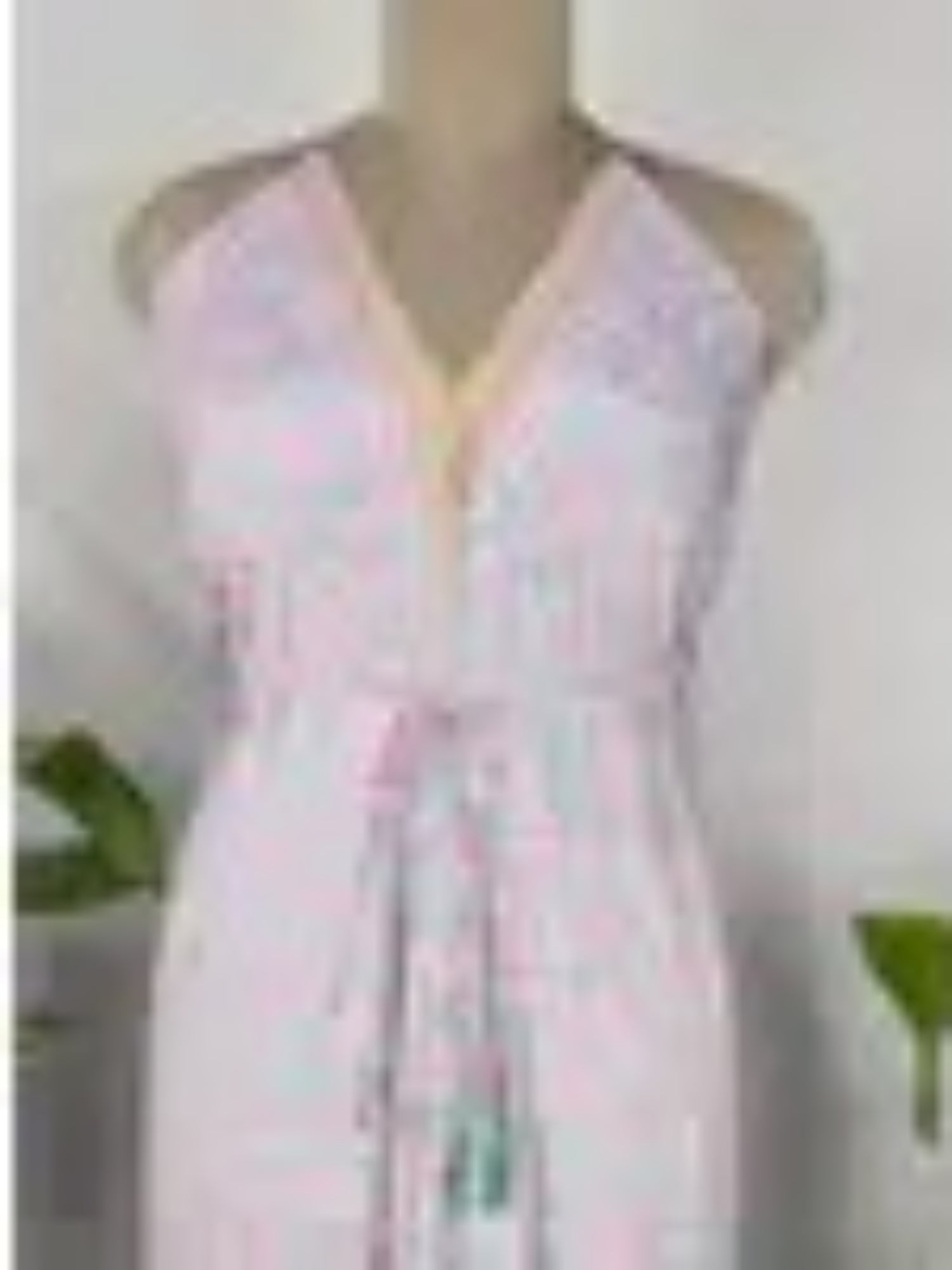 Boho Recycle Silk Magic Summer Maxi Halter Dress | Pink Turquoise Hue Garden