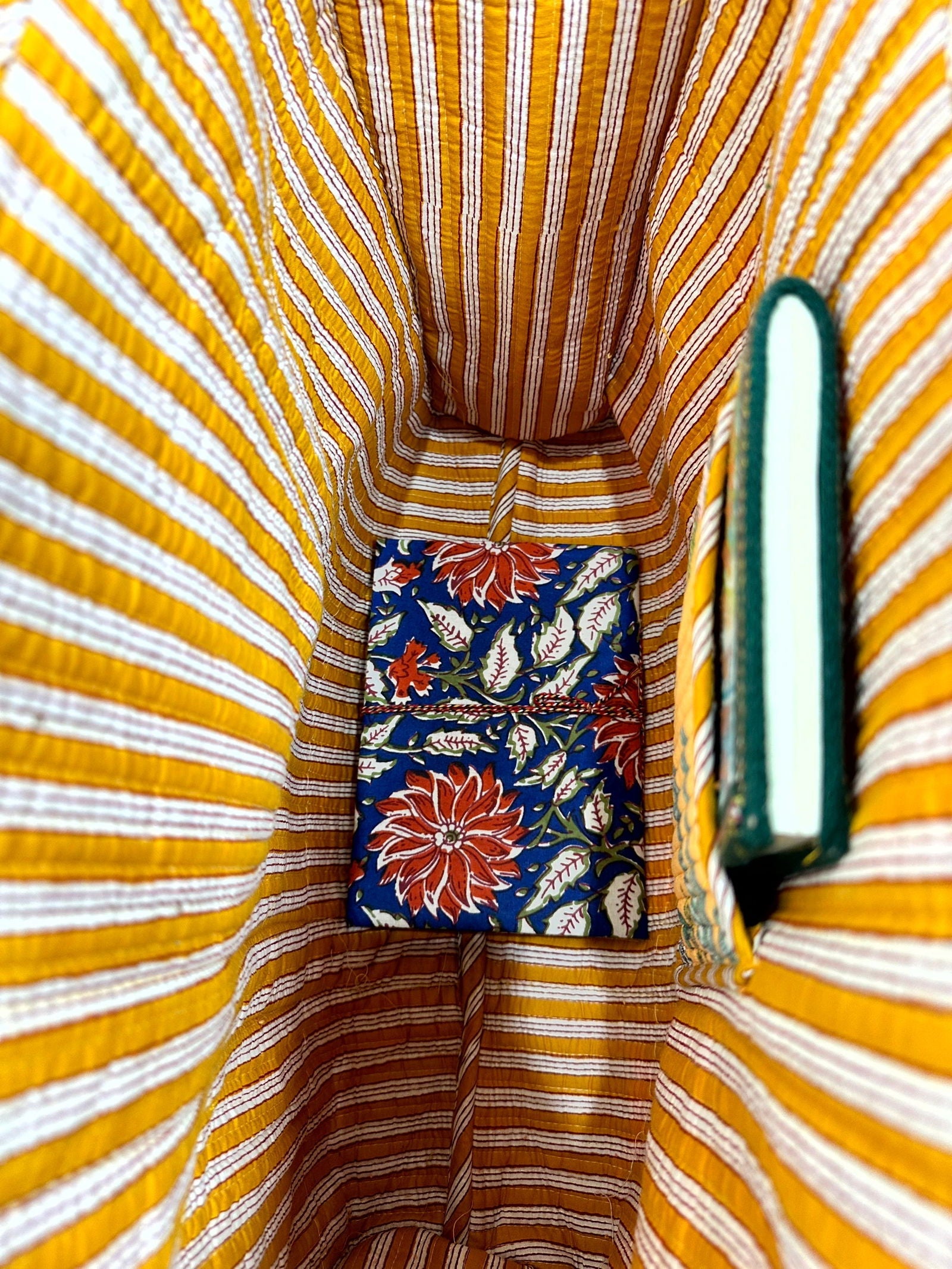 Boho Tote Bag Large Reversible Quilted Velvet Cotton | Beach Weekend Bag Eco friendly Sustainable Sturdy Grocery Shopping Ochre