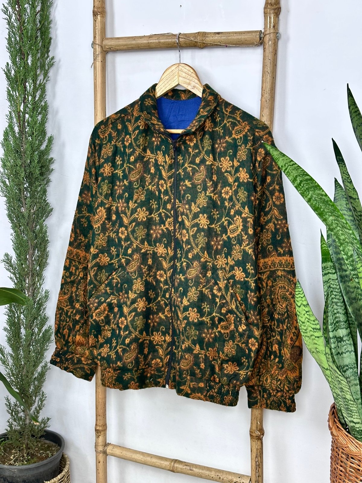 Cozy Yak Wool Blend Bomber Bolero Jacket | Warm Comfy Soft Winter Fashion Casual Party Wear | Boho Chic Paisley Floral Black Rust Jacket