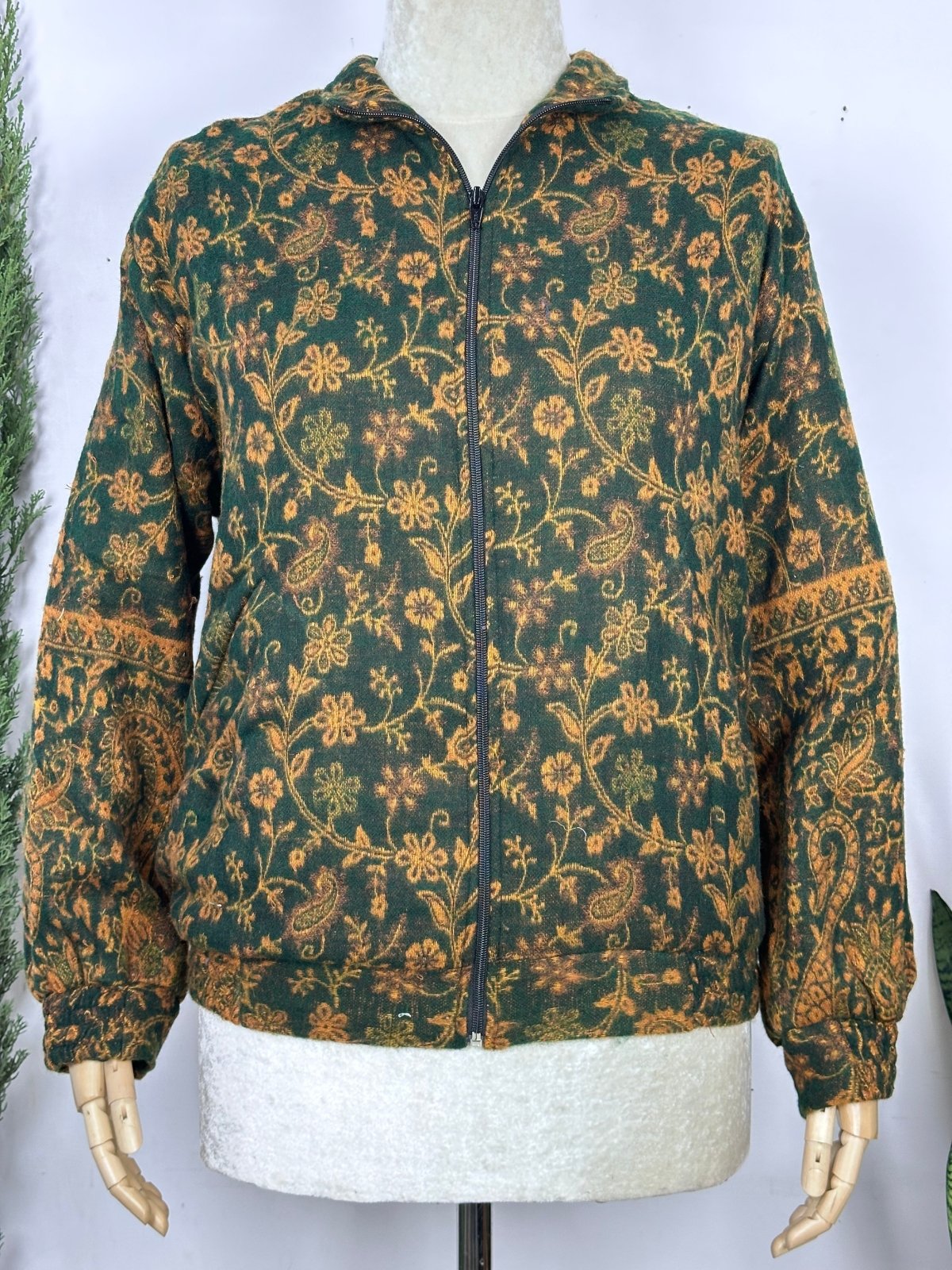 Cozy Yak Wool Blend Bomber Bolero Jacket | Warm Comfy Soft Winter Fashion Casual Party Wear | Boho Chic Paisley Floral Black Rust Jacket
