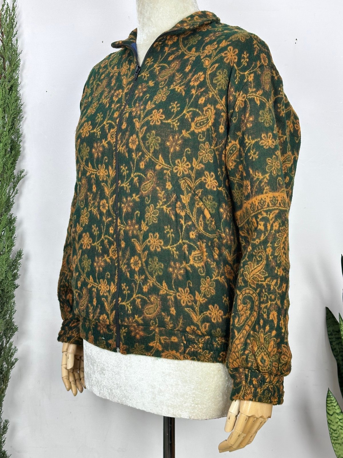 Cozy Yak Wool Blend Bomber Bolero Jacket | Warm Comfy Soft Winter Fashion Casual Party Wear | Boho Chic Paisley Floral Black Rust Jacket