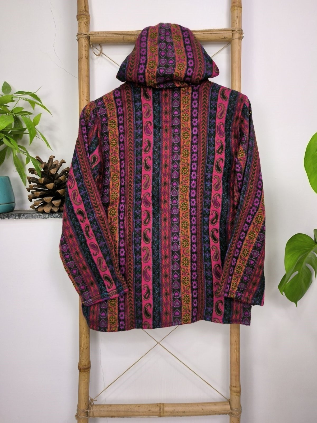 EARTH TONES Hippie Woolen Jacket Hoodie Handmade Boho - Red