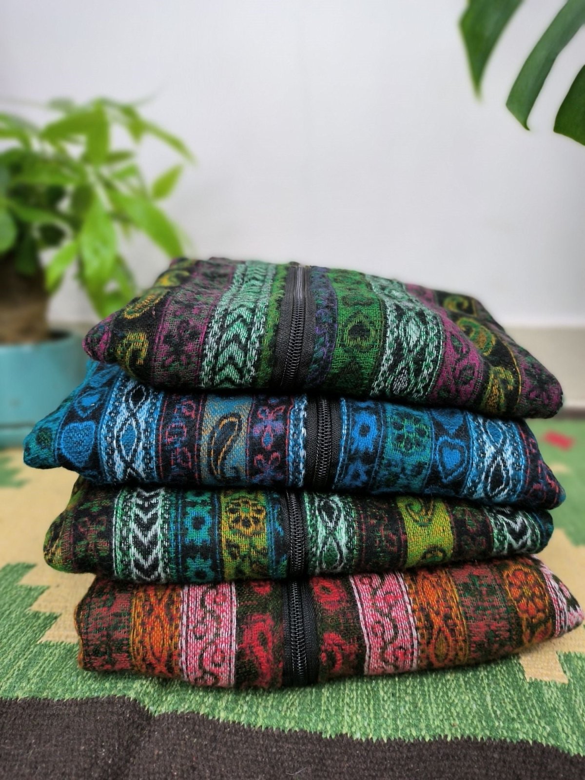 EARTH TONES Hippie Woolen Jacket Hoodie Handmade Boho - Red