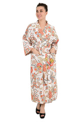 Floral Botanical Pure Waffle Cotton Handprinted Kimono | Perfect Summer House Bath Robe Floral Spa, Beach Coverup Bloom Botanical For Her