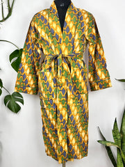 Funky Men's Cotton House Robe Kimono | Pastel Mustard Yellow Green Blue | Urban Man Regal Dressing Lounge | Cool Gift Father | Boyfriend