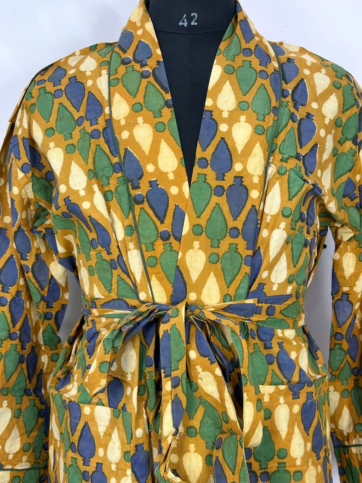 Funky Men's Cotton House Robe Kimono | Pastel Mustard Yellow Green Blue | Urban Man Regal Dressing Lounge | Cool Gift Father | Boyfriend