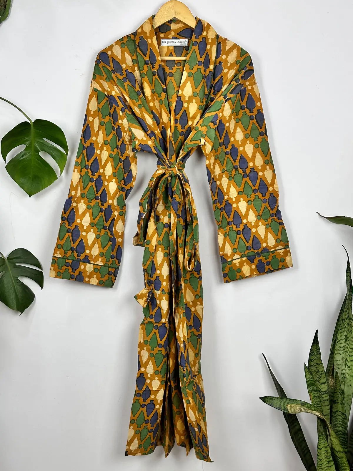 Funky Men's Cotton House Robe Kimono | Pastel Mustard Yellow Green Blue | Urban Man Regal Dressing Lounge | Cool Gift Father | Boyfriend