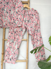 Hand Block Print Indian Soft Cotton PJ Set Loungewear Pastel Pink Floral