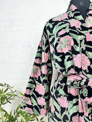 Luxury Velvet House Robe Unisex Kimono Jacket Reversible Silk Lined Autumn Winter Gift Elegant Floral Black Malibu Bluish Valentine Love
