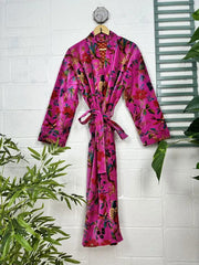 Luxury Velvet House Robe Unisex Kimono Jacket Reversible Silk Lined Autumn Winter Gift Elegant Floral Pink Malibu Bluish Valentine Love