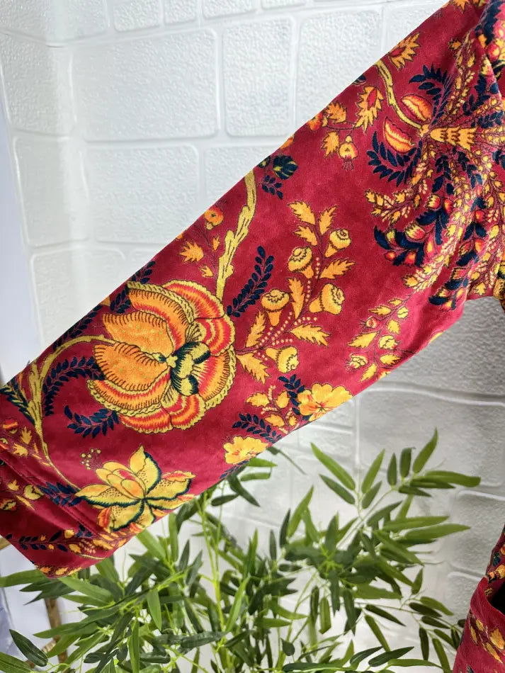 Luxury Velvet House Robe Unisex Kimono Jacket Reversible Silk Lined Autumn Winter Gift Elegant Floral Red Malibu Bluish Valentine Love