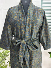Luxury Velvet House Robe Unisex Kimono Jacket Reversible Silk Lined Autumn Winter Gift Elegant Leopard Blue Malibu Bluish Valentine Love