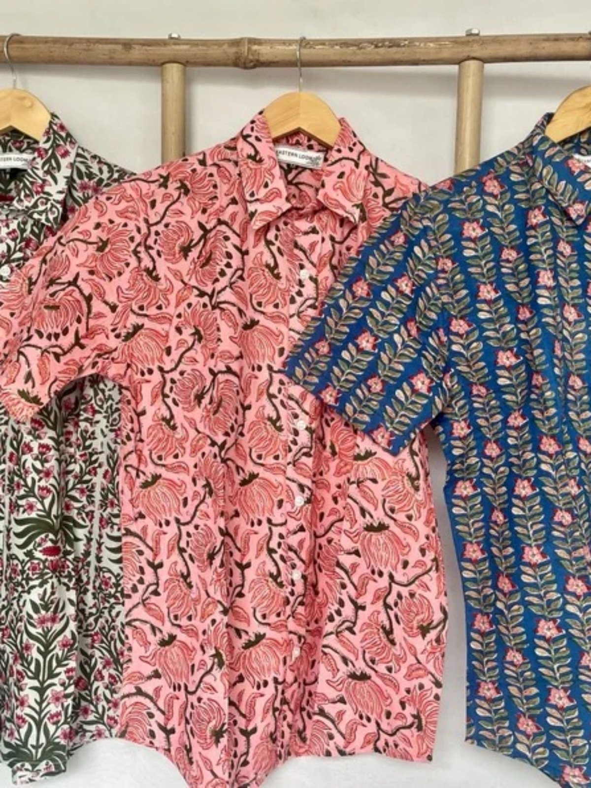 Men's Shirt Pure Cotton Handblock Print | Summer Cool Casual Beach Wear, Comfortable Garden Picnic Urban Man Dad Gift | Flamingo Pink Lotus