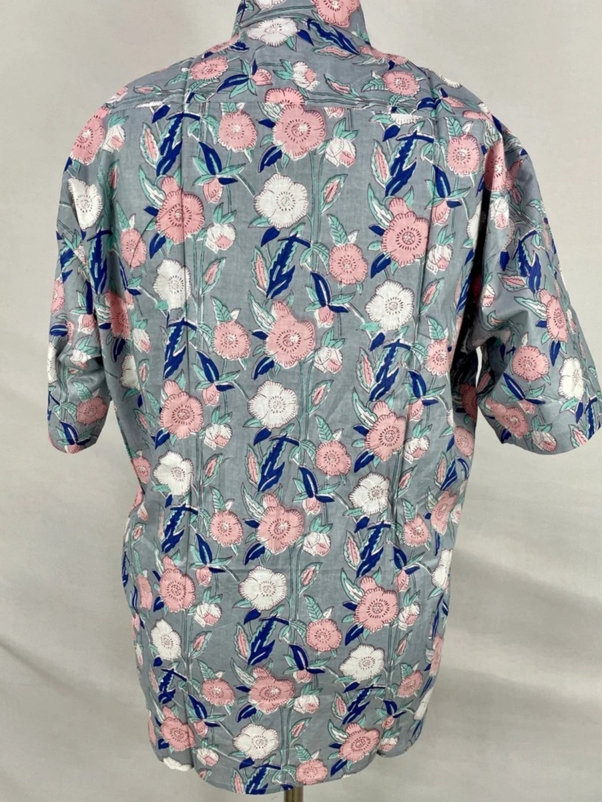 Men's Shirt Pure Cotton Handblock Print | Summer Cool Casual Beach Wear, Comfortable Garden Picnic Urban Man Dad Gift | Grey Pink Floral