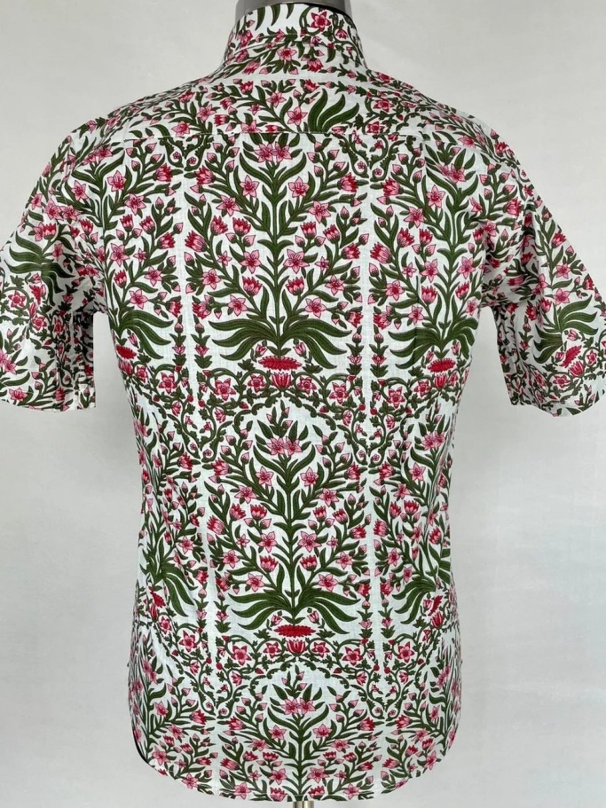 Men's Shirt Pure Cotton Handblock Print | Summer Cool Casual Beach Wear, Comfortable Garden Picnic Urban Man Dad Gift | Grey Pink Floral