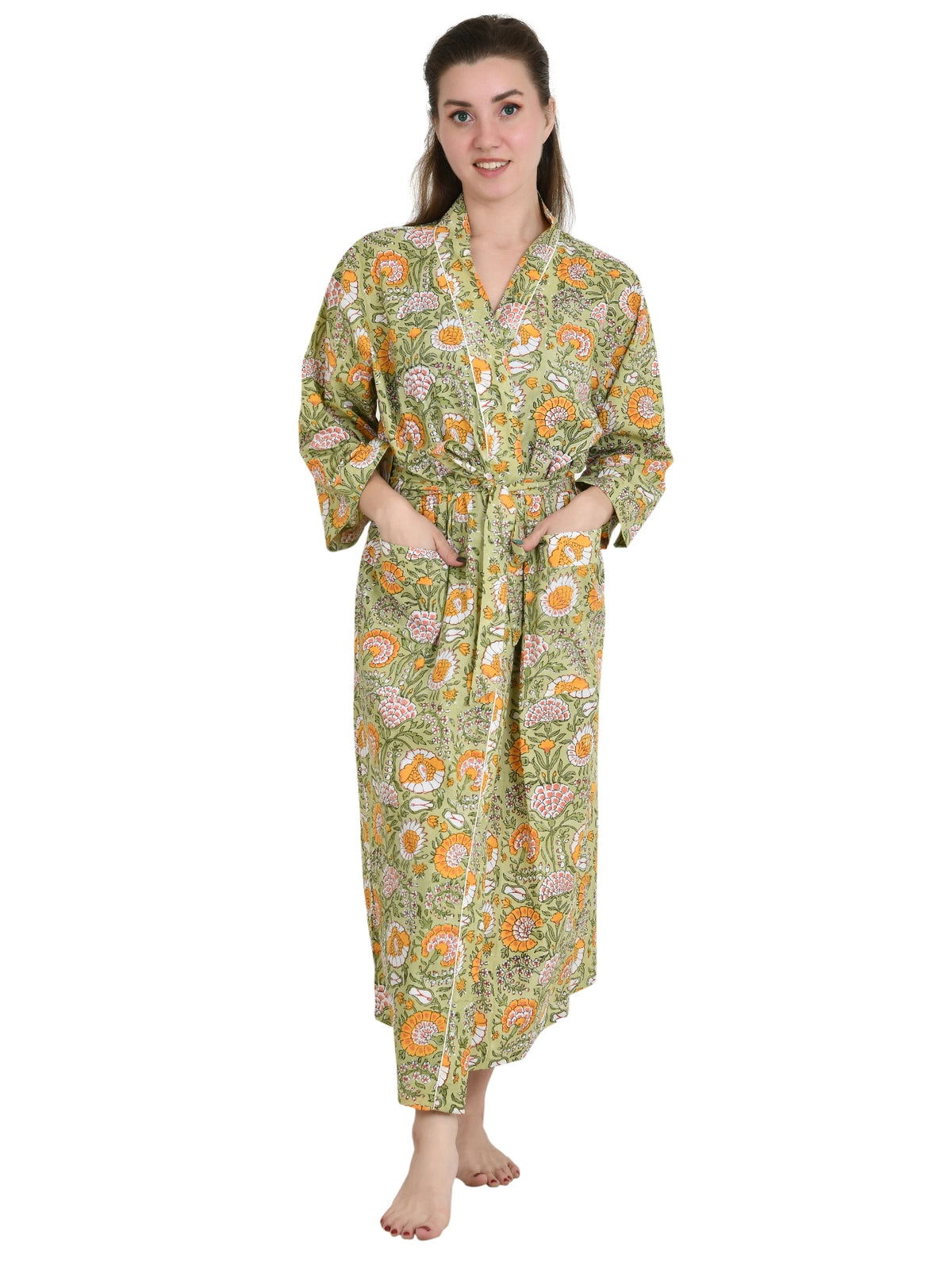 Pure Cotton Handblock Kimono Floral Boho House Bath Robe Spring Summer Fashion Cardigan | Bagru Indigo Print Beach Cover Up Bridesmaid Dressing Gown Gift Her