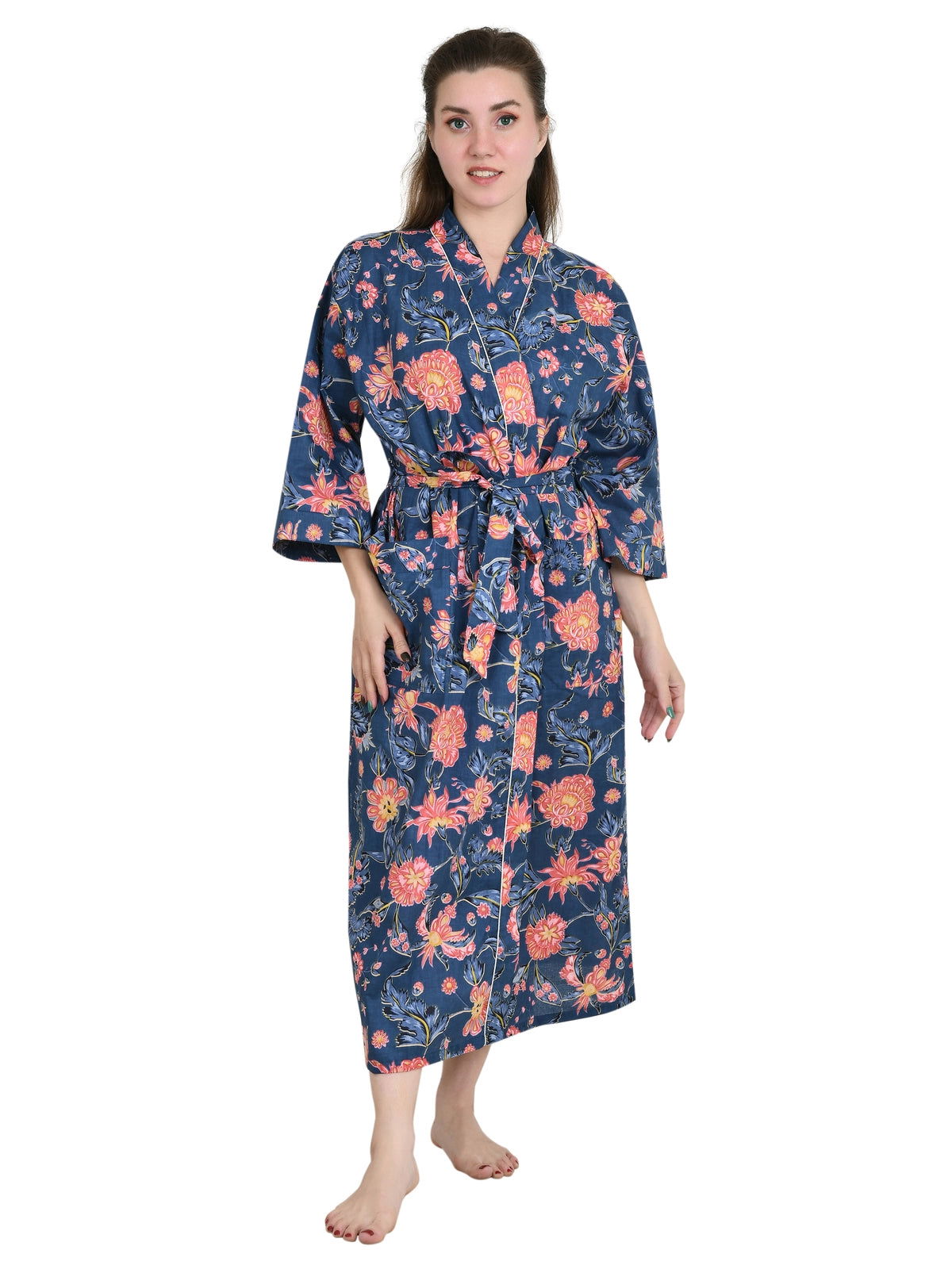 Pure Cotton Handblock Kimono Floral Boho House Bath Robe Spring Summer Fashion Cardigan | Beach Cover Up Bridesmaid Dressing Gown Gift Her